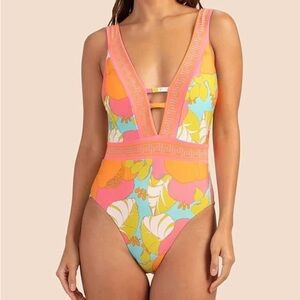 Trina Turk Pink Orange Blue Floral One-Piece Swimsuit